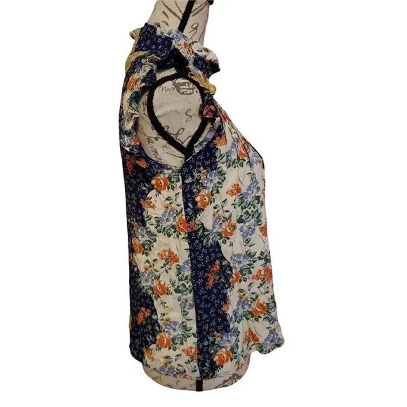 New everleigh ladies mixed pattern ruffle detail blouse - size XS - Picture 2 of 7